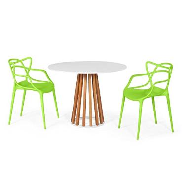 Imagem de Conjunto Mesa de Jantar Redonda Branca 100cm Talia Amadeirada com 2 Cadeiras Allegra - Verde
