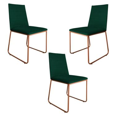 Imagem de Kit 3 Cadeiras de Jantar Estofada Lille Base Bronze Veludo Verde - Montanaris Decor