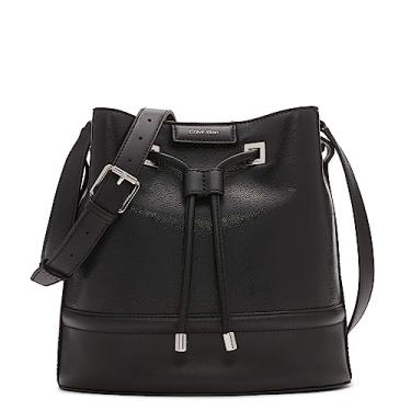 Imagem de Calvin Klein Bolsa tiracolo feminina cinza – couro vegano, monograma, 2 bolsos, Preto/prata, One Size
