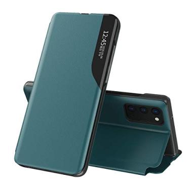 Imagem de CCSmall Capa flip de luxo para Samsung Galaxy S20 FE 2022, couro PU premium Smart Sleep/Wake Up Function Smart View Window Business Phone Case para Samsung Galaxy S20 FE BX verde