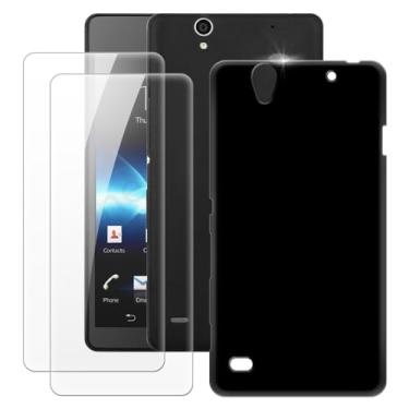 Imagem de MILEGOO Capa para Sony Xperia C4 + 2 peças protetoras de tela de vidro temperado, capa ultrafina de silicone TPU macio à prova de choque para Sony Xperia C4 Dual (5,5 polegadas) preta