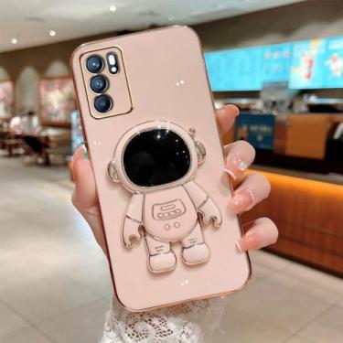 Imagem de Capa de suporte dobrável de astronauta para OPPO A97 A96 A95 A93 A74 A57 A73 A54 A52 A53 A15 A16 A9 A5 2020 F17 4G 5G Capa de suporte de chapeamento, rosa, para OPPO A16