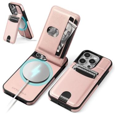 Imagem de SkyEagle Capa carteira para iPhone 13 Pro Max com suporte para cartão 【Compatível com Magsafe】 Capa protetora flip de couro PU com bloqueio de RFID com suporte para Apple 13 Pro Max, ouro rosa
