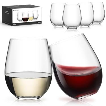 Imagem de LUNA & MANTHA Conjunto de 6 taças de vinho sem haste, taças de vinho branco vermelho cristal de 510 g para uso diário, hospedagem, bar em casa, festa noturna, aniversários, chuveiro, presente de