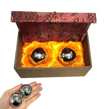 Imagem de Denpetec 2 bolas baoding chinesas para exercícios de saúde e estresse com caixa de meditação massagem handebol (prata, diâmetro 3,8 cm, caixa clássica vermelha)
