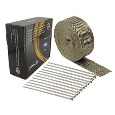 Imagem de Xinhan 5 cm x 15 pés/25 x 25 pés/2 polegadas x 50 pés/1" x 15 pés / 1" x 25 pés / 1" x 50 pés / 1" x 50 pés envoltório de isolamento de tubo de fibra de titânio envoltório de exaustão de calor com laços de zíper de aço inoxidável (5 x 15 m