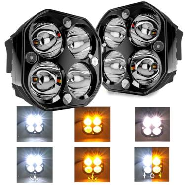 Imagem de ASLONG 2 unidades de 7,5 cm de LED branco/âmbar com seis modos de luz de neblina de cubo quadrado luzes de trabalho com interruptor chicote de fiação para caminhão off-road 4WD SUV ATV UTV