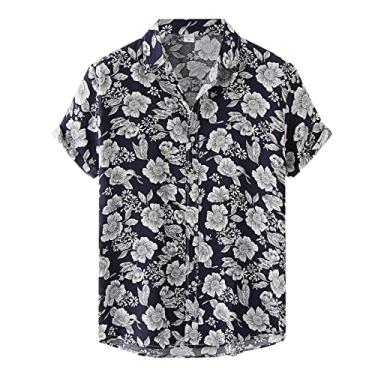 Imagem de Aniywn Camisa masculina havaiana floral abotoada tropical férias praia camisa camisa masculina manga curta verão praia, A12 - preto, G