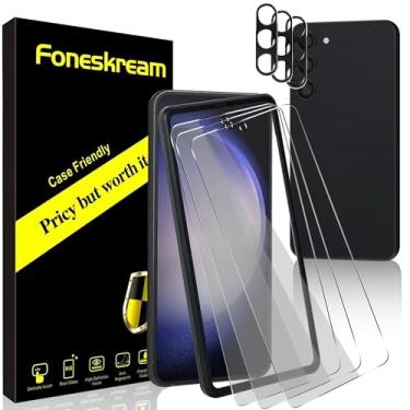 Imagem de Foneskream [Pacote com 3 + 3 protetores de tela compatíveis com Samsung Galaxy S23 FE + protetor de lente de câmera reconhecimento de impressões digitais em vidro temperado compatível com capa