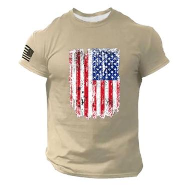 Imagem de Camisetas masculinas com estampa da bandeira do Dia da Independência 1776 de manga curta, camisetas masculinas casuais de verão, Caqui, 3G