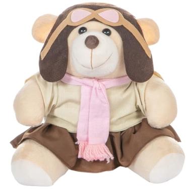 Imagem de Urso De 18cm Para Nicho Decoração Menina Aviadora Rosa Marrom Bebê Baby Decoração Quarto Festa Pelúcia Presente Revelação