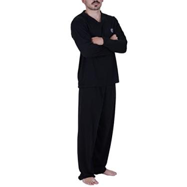 Imagem de Pijama de Inverno Blusa de Frio Masculina Manga Longa Calça Comprida Adulto Masculino Longo (BR, Alfa, GG, Regular, Regular, PRETO)