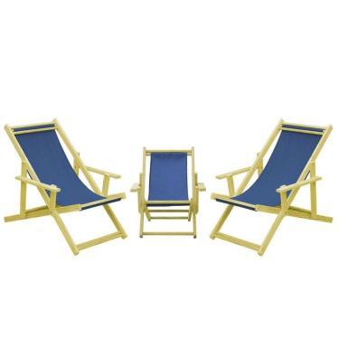 Imagem de Kit 3 Espreguiçadeiras 2 Adulto E 1 Infantil-azul Marinho