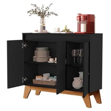 Imagem de Buffet Cancun 3 Portas Aparador Balcão Cantinho Do Café Para Sala De Estar (Preto)