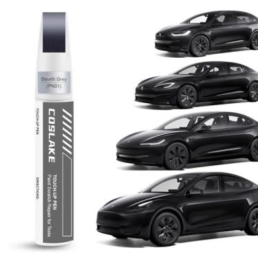 Imagem de COSLAKE Tinta de retoque de carro (cinza furtivo (PN01)) para Tesla Model Y/3/S/X, kit de reparo de arranhões de pintura de carro faça você mesmo 2 em 1 com ponta de caneta e pincel, caneta removedor
