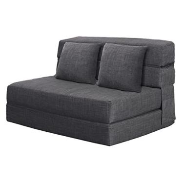 Imagem de ANONER Cadeira futon de 152 cm, sofá-cama e sofá dobrável com 2 travesseiros, espuma de memória, capa lavável, tamanho Queen, cinza escuro