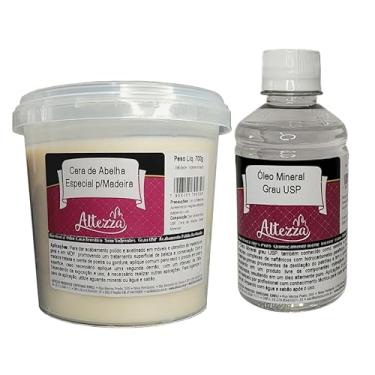 Imagem de Kit Cera Para Madeira de Abelha 700g + Óleo Mineral Grau USP 250ml Para Tábua de Carne, Tábua de Corte, Madeiras em Geral, Móveis, Gamelas, Utensílios de Madeira, Atóxico, Brilho e Proteção - Altezza
