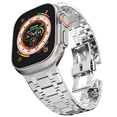 Imagem de CHANCHY Pulseira de aço inoxidável para Apple Watch Ultra 2 Band 49 mm, 45 mm, 44 mm, 42 mm, pulseira de metal com fecho dobrável para Apple Watch séries 9, 8, 7, 6, 5, 4, 3, 2, 1,