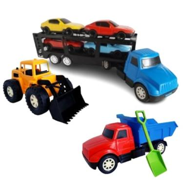 Imagem de KIT 3X1 CAMINHÃO BASCULANTE, TRATOR E MINI CEGONHA COM CARRINHOS BRINQUEDO