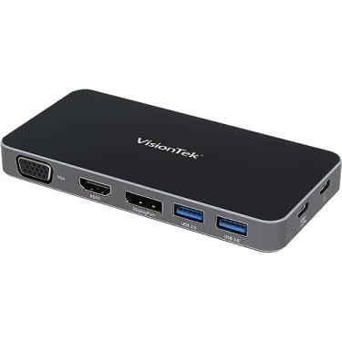 Imagem de VisionTek Estação de ancoragem USB-C com visor duplo VT210 com passagem de energia – DP, HDMI, VGA, 2X USB-A, 1x USB-C para Windows, Mac, Chromebook, iPad – 901525