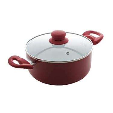 Imagem de CAÇAROLA DE ALUMÍNIO REVESTIDA EM CERÂMICA E CABO DE SILICONE C/TAMPA DE VIDRO VERMELHA 29x16cm