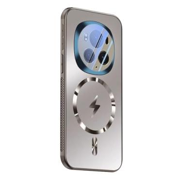 Imagem de POYUFRG Capa magnética para Honor Magic 6Pro/6, capa de carregamento sem fio, proteção total para lentes de policarbonato antiarranhões, capa fina, prata, 6pro