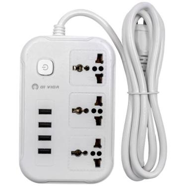 Imagem de Filtro Linha 3 Tomadas Bivolt Entrada USB Botão Liga Desliga - Oi Vida