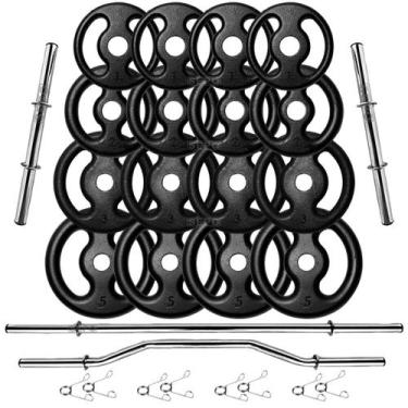 Imagem de Kit de 44Kg em Anilhas com 2 Barras 40cm e 1 Barra 1,50m e 1 Barra W 1