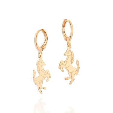 Imagem de Brincos banhado ouro 3x 24k 18k e 22k feminino rommanel argola cavalo 