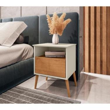 Imagem de Mesa de Cabeceira 1 Gaveta Cancun Bechara, Off White/Naturale