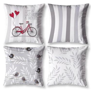 Imagem de Kit 4 Capas de Almofadas Cheias Decorativas Bike Branco - Mercado Bord