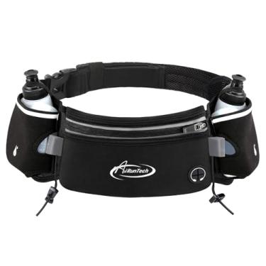 Imagem de AiRunTech Cinto de corrida de hidratação com garrafas Design Zero Bounce para corrida, triatlo, Ironman, Maratona, 10K, 5K, Trail Fit para a maioria dos smartphones (2 frascos de 290 ml)