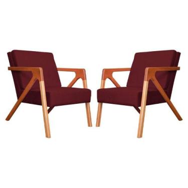 Imagem de Conjunto 2 Poltronas Monalisa Com Braços de Madeira Suede Vermelho Bor