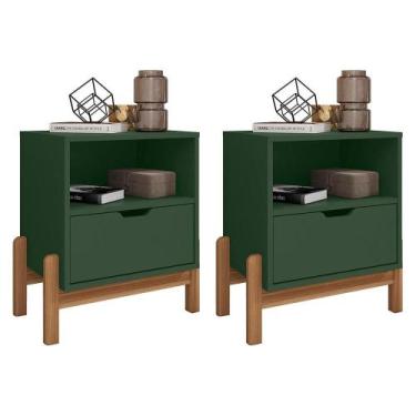 Imagem de Kit 2 Mesas de Cabeceira Antares 1 Gaveta - Casa D, Verde Oliva