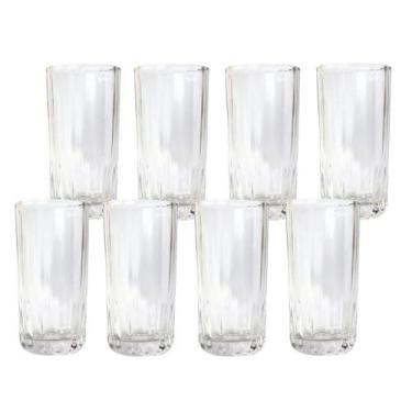 Imagem de Jogo 8 Copos de Vidro Água Suco Vitamina Coquetel Long Drink Multiuso 
