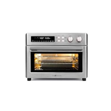 Imagem de Forno de convecção 10 em 1 VAL CUCINA Air Fryer, aquecimento infravermelho, extragrande, torradeira para 6 fatias, assadeira esmaltada, fácil de limpar, com livro de receitas, aço inoxidável escovado
