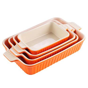 Imagem de MALACASA Conjunto de 4 forminhas de porcelana para forno, caçarola, assadeira retangular de cerâmica para cozinhar bolo cozinha, laranja (23,9 cm/28,2 cm/31 cm/37,3 cm), série BAKE.BAKE