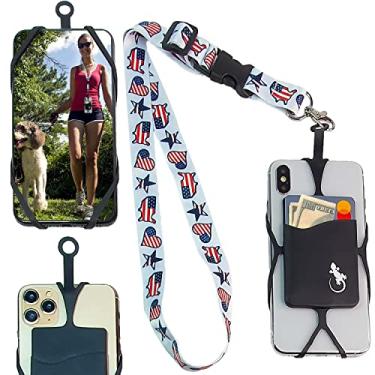 Imagem de Cordão para celular da Gecko Travel Tech, suporte de telefone universal para pescoço e bolso de cartão de silicone com alça de pescoço ajustável, Gola dos EUA - Bolso preto, G