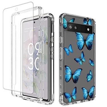 Imagem de Vokuha Capa para Google Pixel 6A (Não serve para Pixel 6) GX7AS com protetor de tela de vidro temperado, capa protetora de TPU transparente floral à prova de choque para Google Pixel 6A (borboleta)