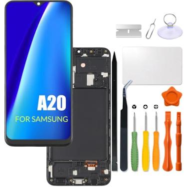 Imagem de Substituição para tela LCD Samsung Galaxy A20 2019 com moldura para Samsung A205 A205U A205F A205G A205F/DS A205FN A205GN/DS A205YN A205G/DS Touch Screen Digitalizador Assembly Display LCD com kit de