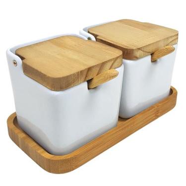 Imagem de Kit Saleiro Açucareiro em Porcelana Premium Acompanha Colheres - Sweet