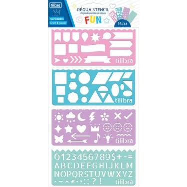 Imagem de Régua Escolar Stencil Fun Números, Letras, Formas Blister c/ 4 Unidade