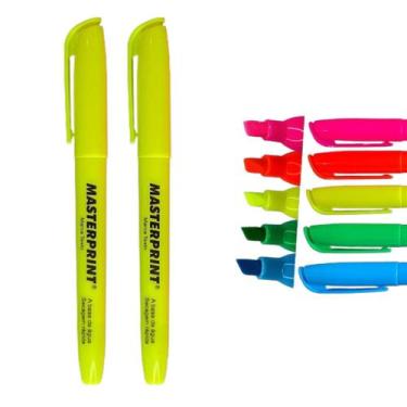 Imagem de Kit 2 Canetas Marca Texto Neon Masterprint Cor Amarelo Ponta Chanfrada