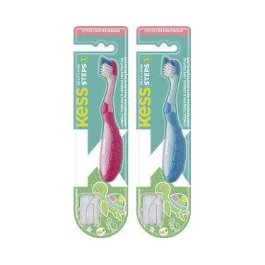 Imagem de Escova Dental Rosa e Azul Cerdas Extra Macia KESS