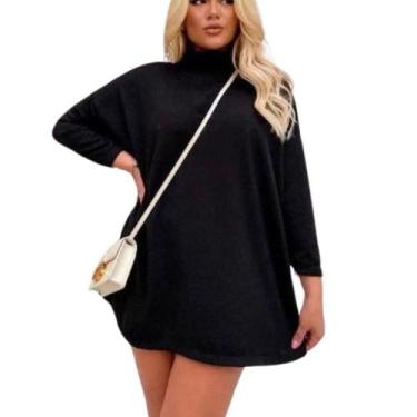 Imagem de Vestido Preto Poncho Lanzinha Plus Size Manga Longa Tricot Comfy E Ver
