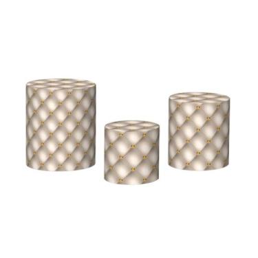 Imagem de Trio De Capa Cilindro - Capitonê Bege com Diamante Dourado 029 - Via C