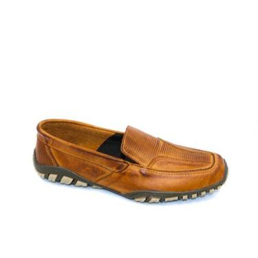 Imagem de Mocassim Masculino Casual Drive Sapatenis Couro Avelã Caribe - Pé Na E