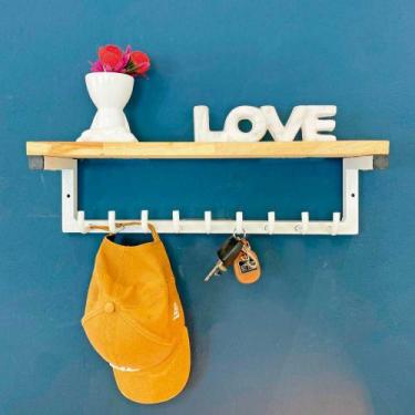 Imagem de Prateleira de Parede de Ferro e Madeira Cabideiro Style 9 Ganchos Natu