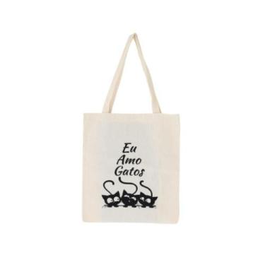 Imagem de Bolsa Feminina Ecobag  100% algodão Estampa EU AMO GATOS - CARIOCA MAI