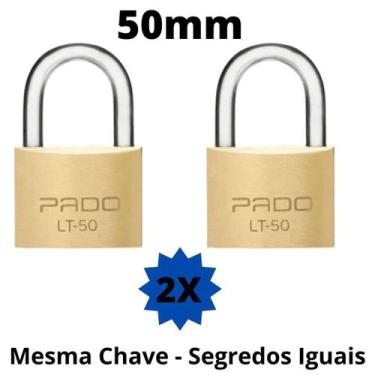 Imagem de Kit 2 Cadeado Pado 50mm Mesmo Segredos Iguais Mesma Chave